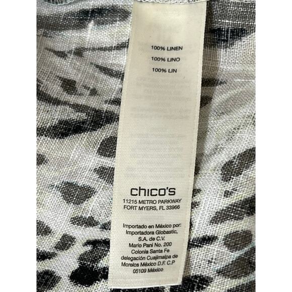 Chico's White Animal Print 100% Linen Zipper Pockets Moto Open Blazer Size 2 - Picture 9 of 11